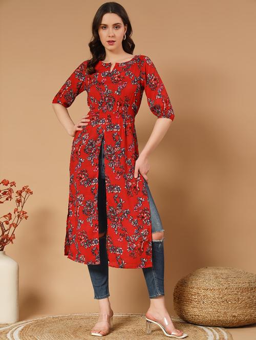 red floral printed straight top - 21371707 - Very Small Image - 1