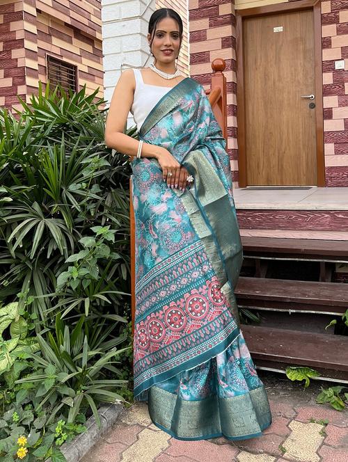 women printed bordered saree with blouse - 21372611 - Very Small Image - 1