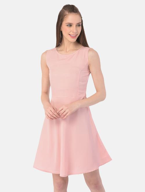 peach crepe aline dress - 21372671 - Very Small Image - 1