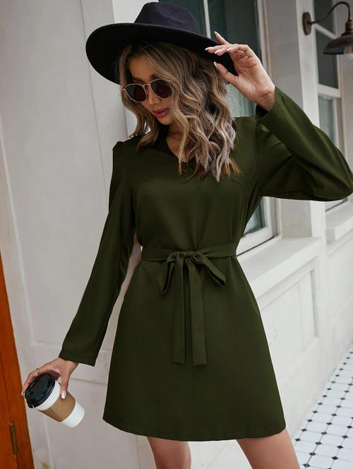 green crepe sheath dress - 21372684 - Very Small Image - 1