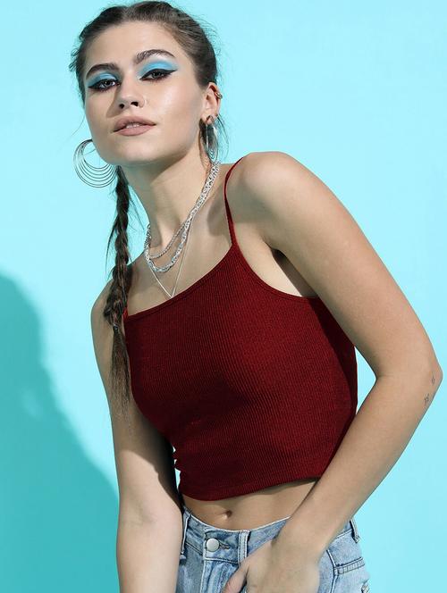 women solid shoulder strap crop top - 21372855 - Very Small Image - 1