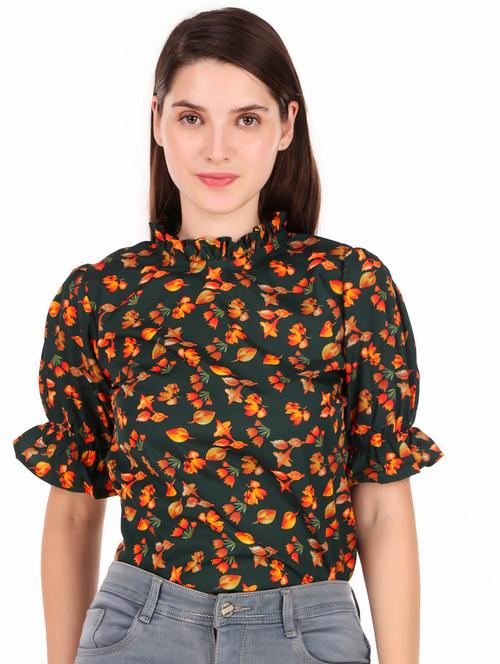women printed puff sleeves straight top - 21373795 - Very Small Image - 1