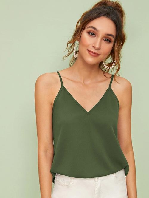 women solid shoulder strap a-line top - 21373918 - Very Small Image - 1