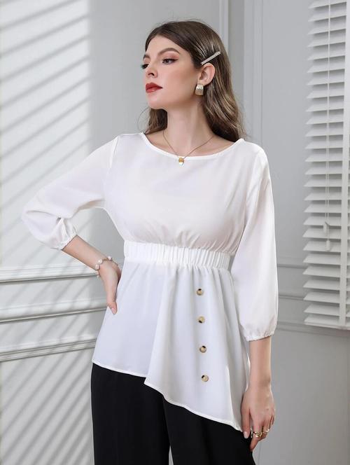 women solid round neck asymmetric top - 21373942 - Very Small Image - 1