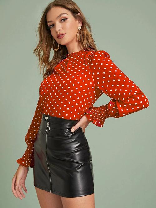 red crepe puff sleeves top - 21374005 - Very Small Image - 1
