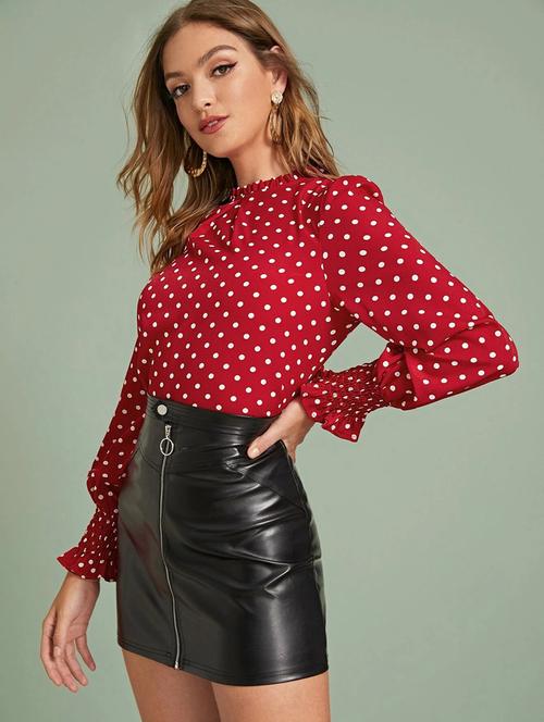 women maroon polka dots printed top - 21374007 - Very Small Image - 1