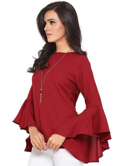 women solid bell sleeves straight top - 21374041 - Very Small Image - 1