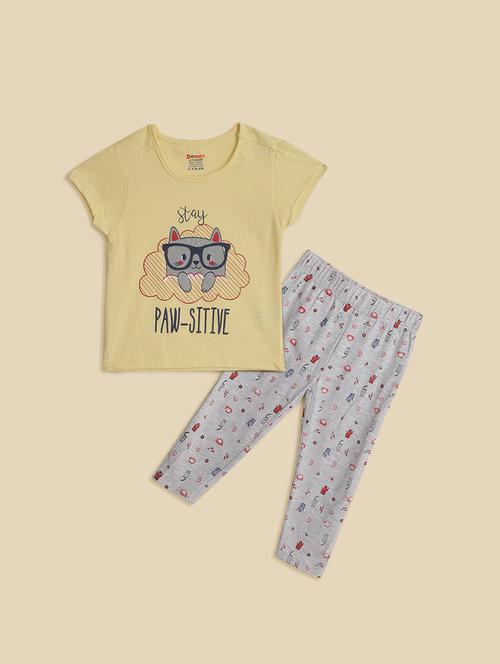 kids yellow t-shirt and pajama set - 21374566 - Very Small Image - 1