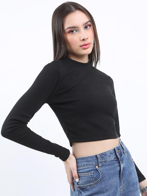 women black cotton blend crop top - 21376465 - Very Small Image - 1