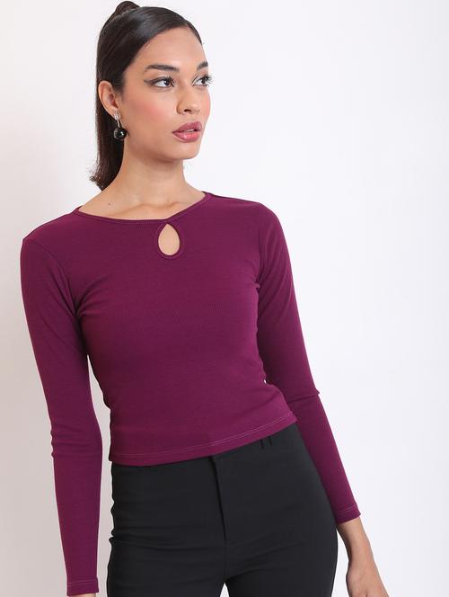 women purple cotton blend regular top - 21376469 - Very Small Image - 1