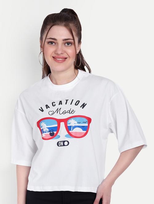 women round neck front print boxy t-shirt - 21377005 - Very Small Image - 1