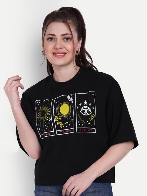 women round neck front print boxy t-shirt - 21377021 - Very Small Image - 1