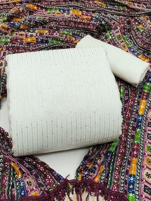 women solid with work unstitched suit set - 21381305 - Very Small Image - 1