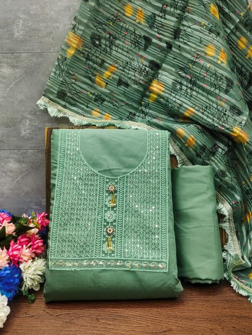 women solid with work unstitched suit set - 21381316 - Very Small Image - 1