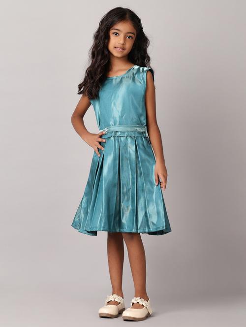 girls sea green satin frock - 21381896 - Very Small Image - 1