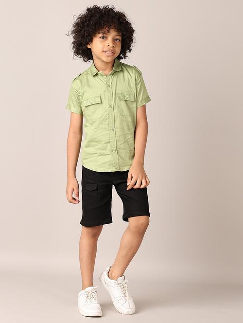 boys solid short sleeves shirt & shorts set - 21382032 - Very Small Image - 1