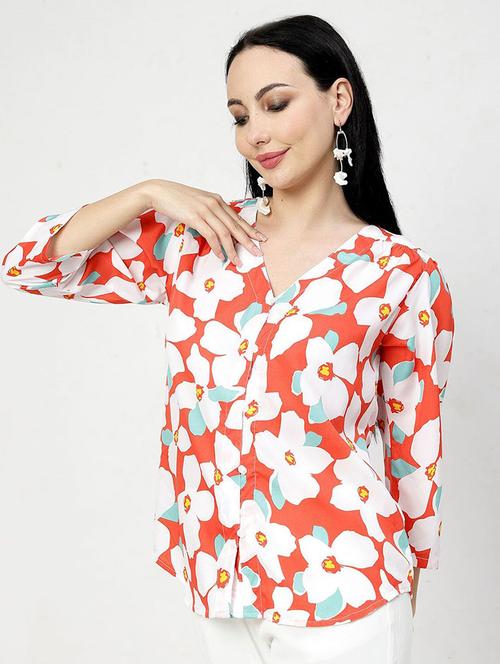orange floral printed regular top - 21382316 - Very Small Image - 1