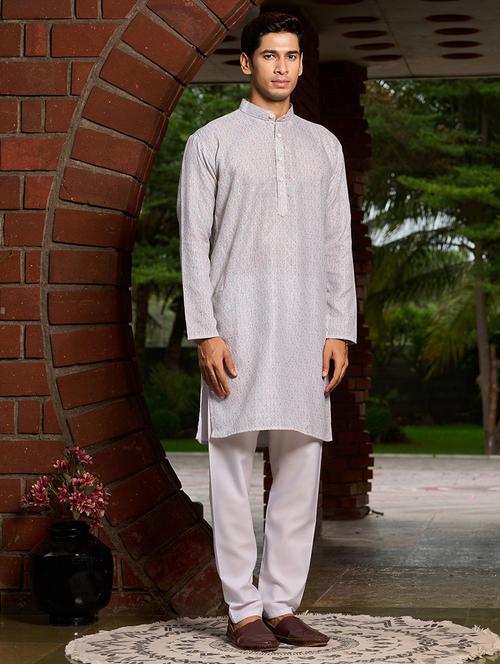 men printed mandarin neck long sleeves kurta - 21382532 - Very Small Image - 1