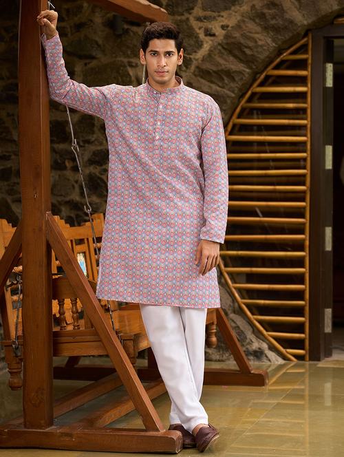 men printed mandarin neck long sleeves kurta - 21382534 - Very Small Image - 1