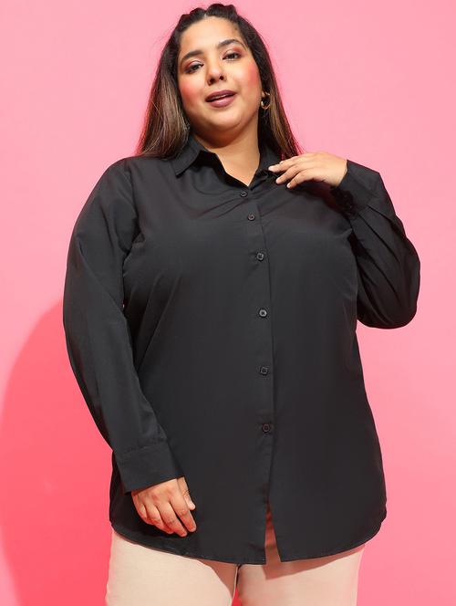 women black cotton plus shirt - 21385024 - Very Small Image - 1