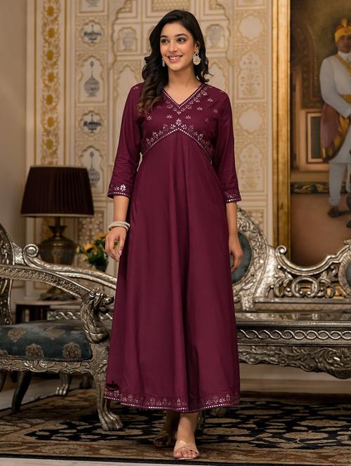 women three quarter sleeve fit & flare ethnic dress - 21387255 - Very Small Image - 1