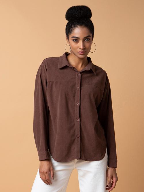 women brown cotton corduroy oversized shirt - 21387591 - Very Small Image - 1