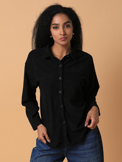 women black cotton corduroy oversized shirt - 21387592 - Very Small Image - 1