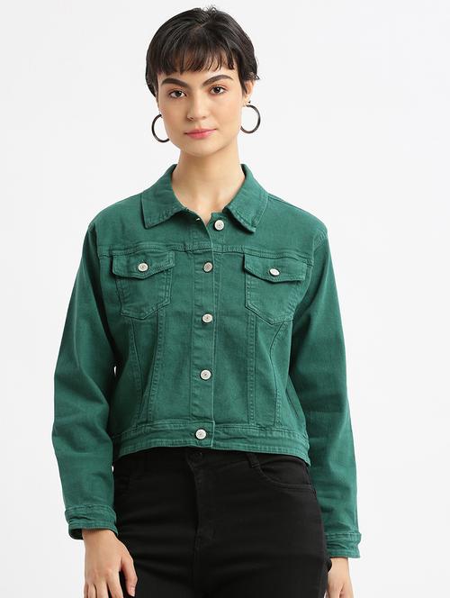 showoff women's green denim jacket - 21387787 - Very Small Image - 1