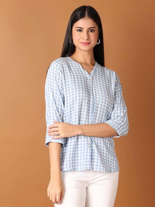 women checkered three quarter sleeves regular top - 21388064 - Very Small Image - 1