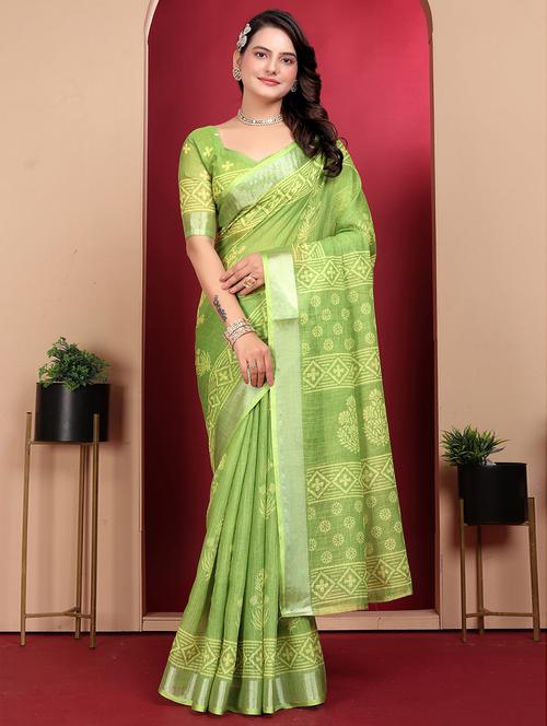 women green floral printed saree with blouse - 21389295 - Very Small Image - 1
