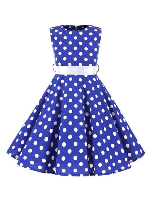 girls blue round neck polka dots printed frock - 21389469 - Very Small Image - 1