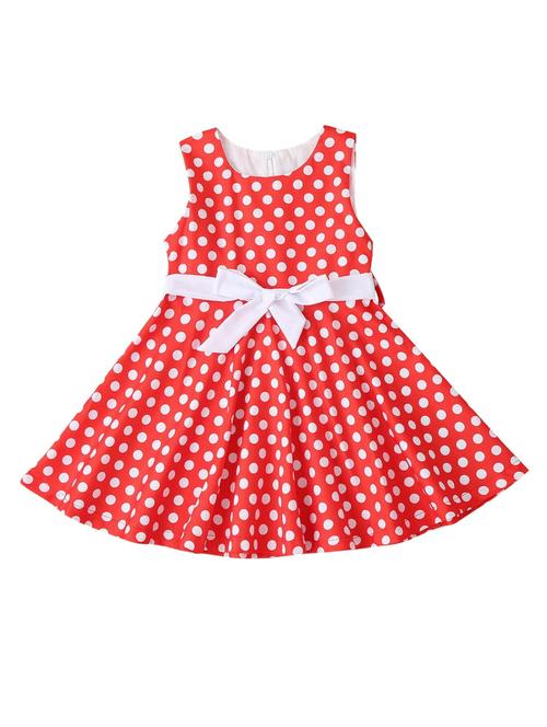 girls red round neck polka dots printed frock - 21389472 - Very Small Image - 1