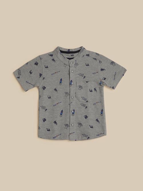 kids grey melange cotton shirt - 21389661 - Very Small Image - 1