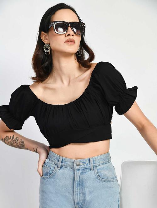 women black polyester crop top - 21389946 - Very Small Image - 1