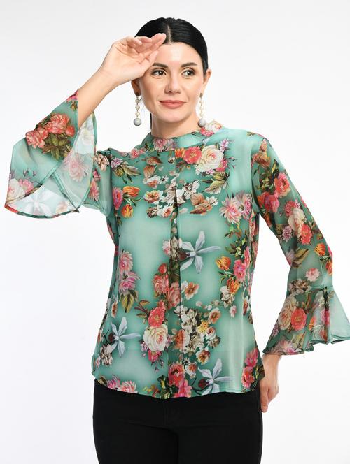 women green georgette regular top - 21389966 - Very Small Image - 1