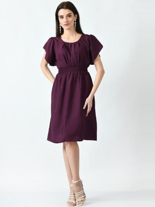 women purple polyester a-line dress - 21389978 - Very Small Image - 1