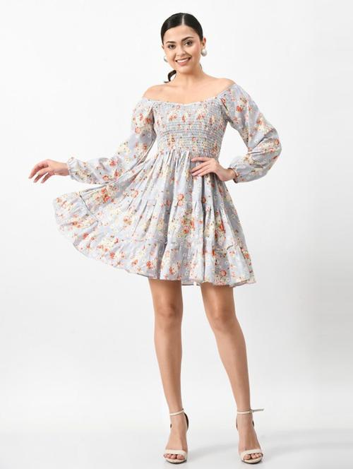 women grey polyester fit & flare dress - 21389981 - Very Small Image - 1