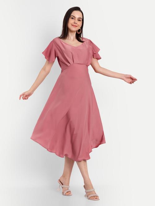 women pink viscose asymmetric dress - 21389990 - Very Small Image - 1