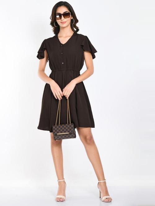 women brown viscose a-line dress - 21389995 - Very Small Image - 1