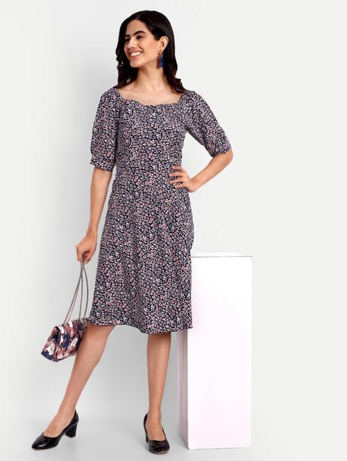 women navy blue viscose a-line dress - 21390067 - Very Small Image - 1