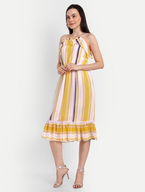 women yellow viscose a-line dress - 21390085 - Very Small Image - 1