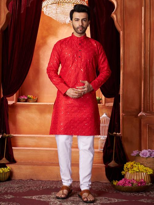 men mandarin neck embroidered long kurta - 21390673 - Very Small Image - 1