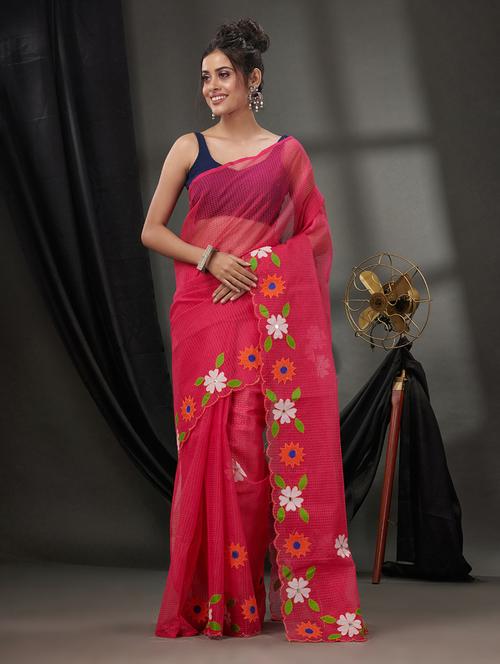 magenta kora silk handloom saree - 21392578 - Very Small Image - 1
