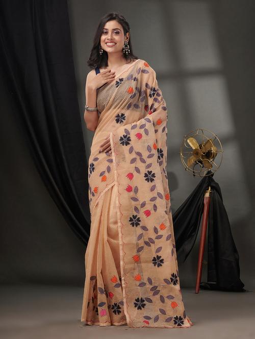 beige kora silk handloom saree - 21392583 - Very Small Image - 1