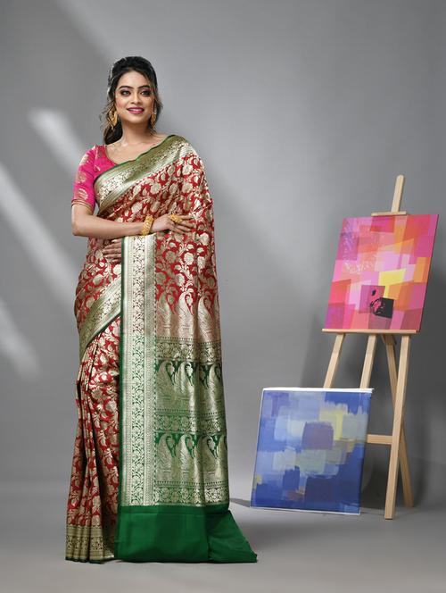 self design banarasi silk saree with blouse - 21392843 - Very Small Image - 1