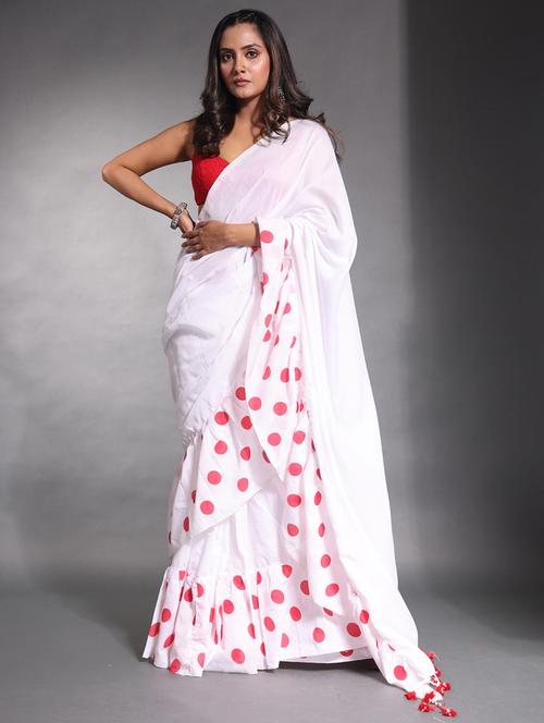 women polka dots ruffle saree with blouse - 21392990 - Very Small Image - 1