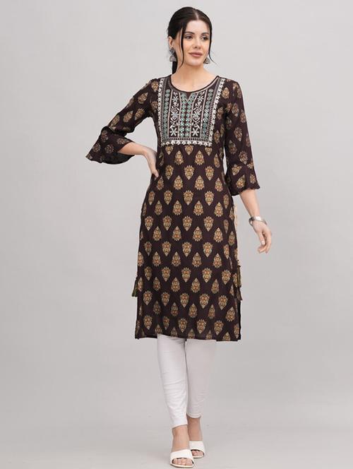 brown viscose straight kurta - 21393386 - Very Small Image - 1