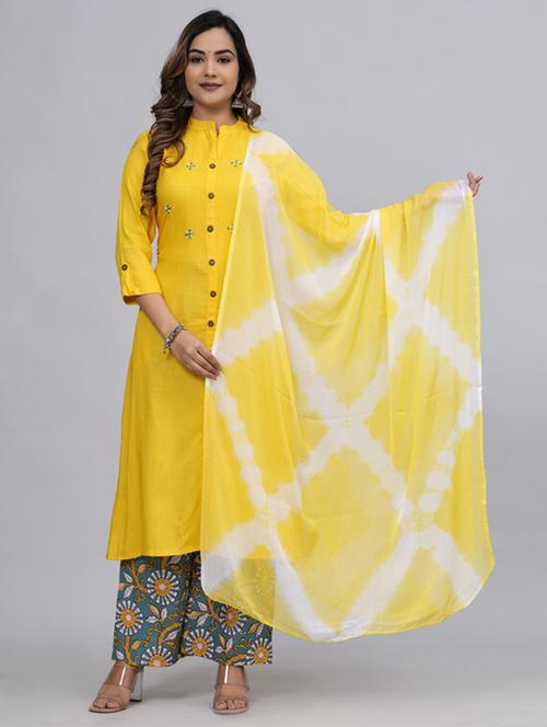 yellow kurta palazzo suit set - 21393409 - Very Small Image - 1