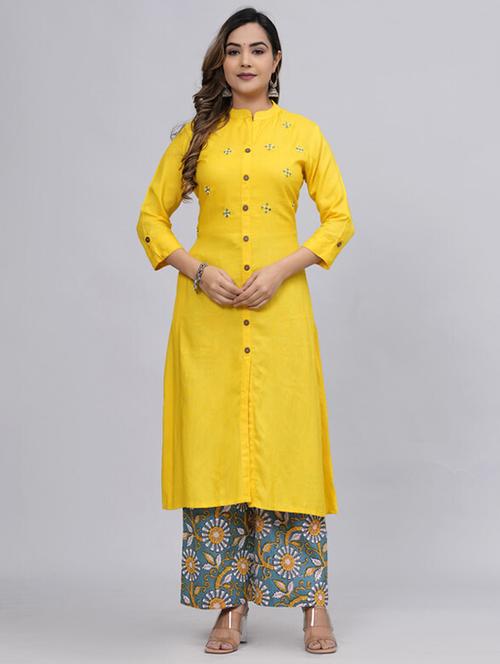 yellow kurta palazzo set - 21393466 - Very Small Image - 1