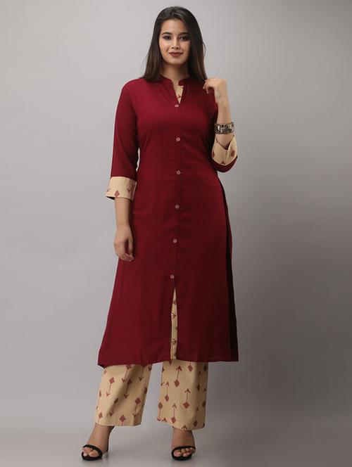 maroon kurta palazzo set - 21393553 - Very Small Image - 1